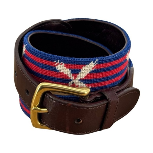 Tucker Blair Needlepoint Leather Solid Brass Buckle Belt American Eagle 34 - Picture 13 of 13